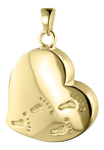 Perfect Memorials Footprints Heart 14k Gold Vermeil Cremation Jewelry