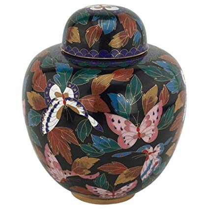 Silverlight Urns Butterfly Cloisonne Urn, Enameled Metal Cremation Urn for Ashes, 9.5 inches high