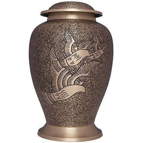 Liliane Memorials Gold Funeral Cremation Urn with Dove Birds; Nile Model in Brass for Human Ashes; Suitable for Cemetery Burial; Fits Remains of Adults up to 200 lbs, Large, Black/Bronze