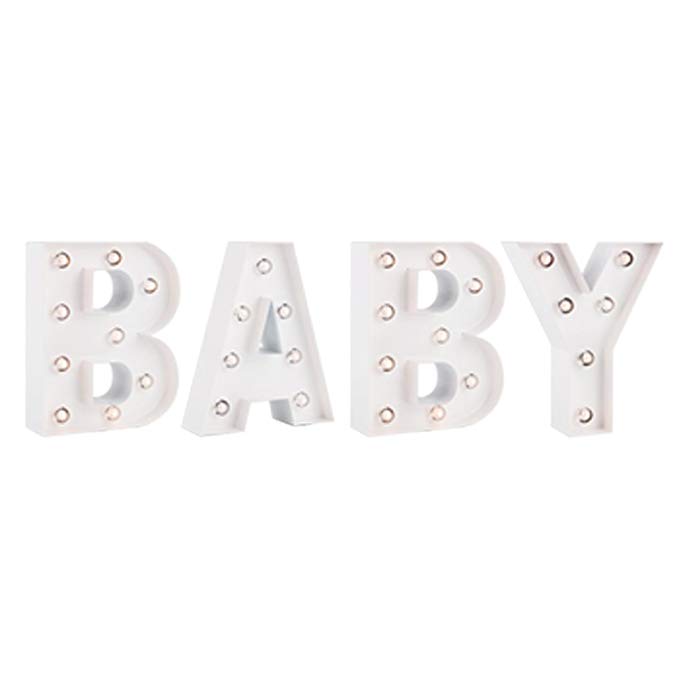 Fantado White Marquee Light Word 'Baby' LED Metal Sign (8 Inch, Battery Operated w/Timer) by PaperLanternStore