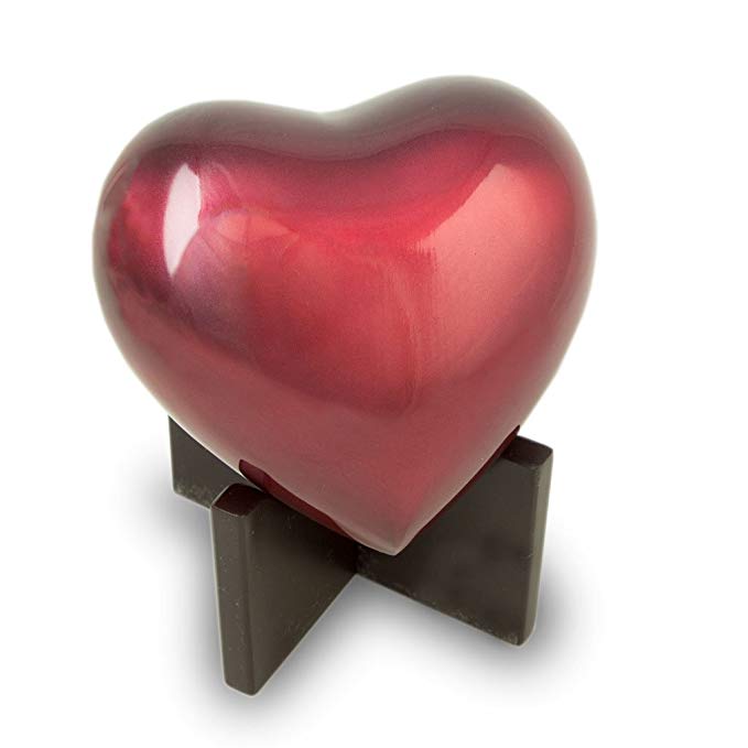 Arielle Heart Bronze Dog, Cat Animal Memorial Urn - Extra Small - Holds up to 20 Cubic inches of Ashes - Ruby Red Pet Cremation Urn for Ashes - Engraving Sold Separately