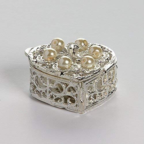 Silver Plated Heart Shaped Arras Chest with Pearls - COFJC009 - Arras de Boda - Unity Coin Holder - Wedding Coin Box - Arras de Matrimonio - Cofre de Boda - Jewelry Box & Ivory Organza Bag Included