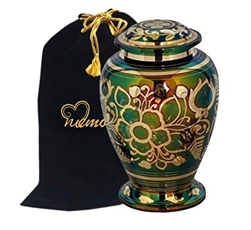 MEMORIALS 4U Emerald Green Cremation Urn - Green Urn with Gold Accents - Adult Funeral Urn Handcrafted and Engraved - Affordable Urn for Ashes - Large Urn Deal.