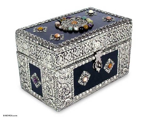 NOVICA Repousse Brass Jewelry Box, Metallic 'Treasure Chest'