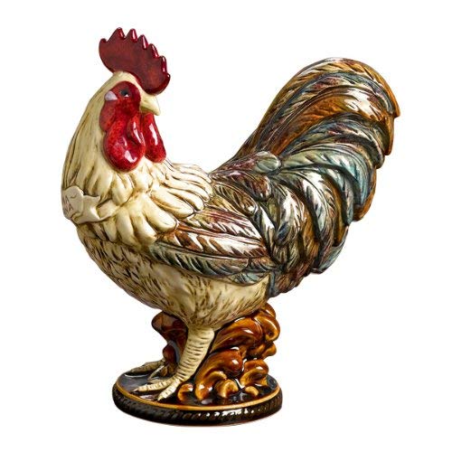 Grasslands Road Cucina Rich Color Ceramic Rooster On Roped Pedestal, 10-Inch