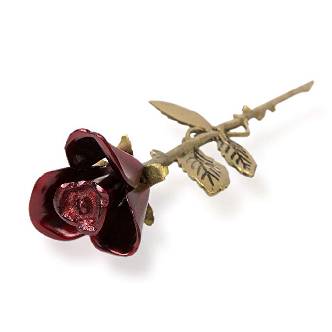 Rose Stem Bronze Memorial Keepsake for Loved Ones - Extra Small Holds 1 Cubic Inch of Ashes - Crimson Red Cremation Keepsake for Ashes - Engraving Sold Separately