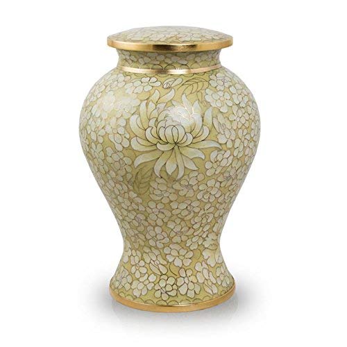 OneWorld Memorials Etienne Bronze Cremation Urn - Large - Holds Up To 200 Cubic Inches of Ashes - Cloisonne Ivory Opal Metal Urns For Ashes - Engraving Sold Separately