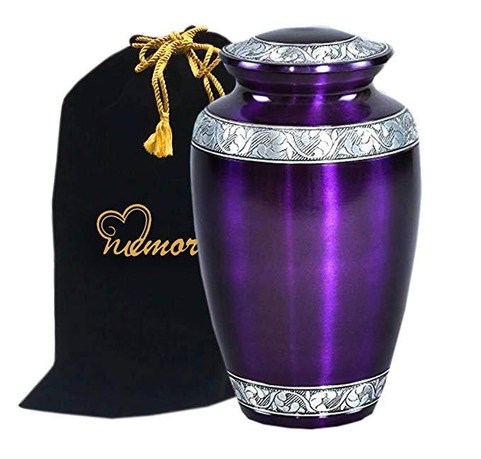 MEMORIALS 4U Mulberry With Silver Band Cremation Urn for Human Ashes - Adult Funeral Urn Handcrafted - Affordable Urn for Ashes - Large Urn Deal