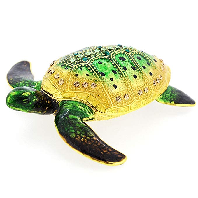 Emerald Green Sea Turtle Swarovski Crystal Jewelry Trinket Box