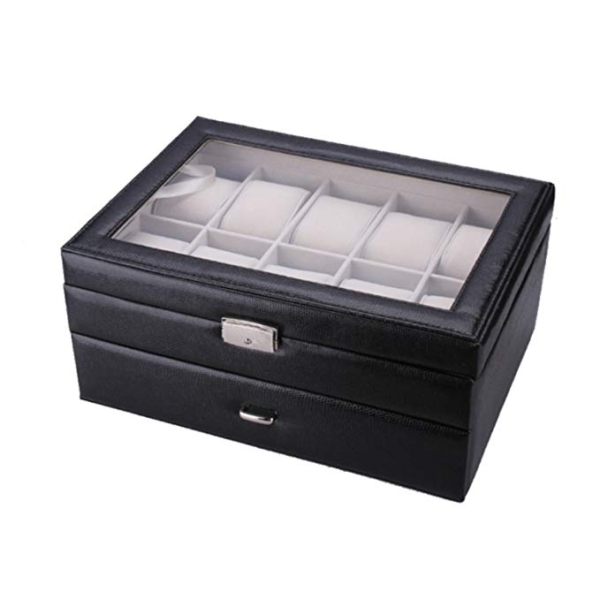 Rowling 20slots Faux Leather Watch Display Case Box Jewelry Bead Storage Box BG033