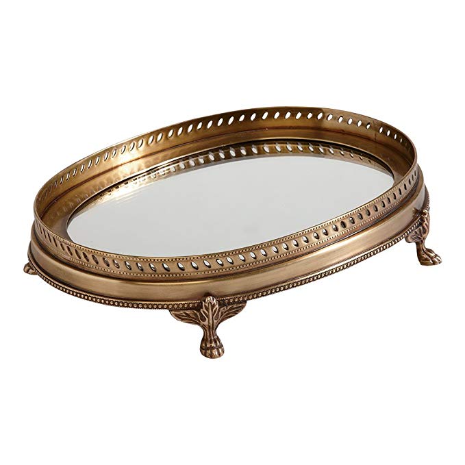 Ethan Allen Oval Mirrored Tray, Brass