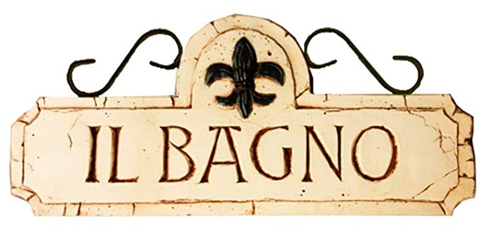 Italian Bathroom Plaque Il Bagno with Iron Accents and Fleur di Lis