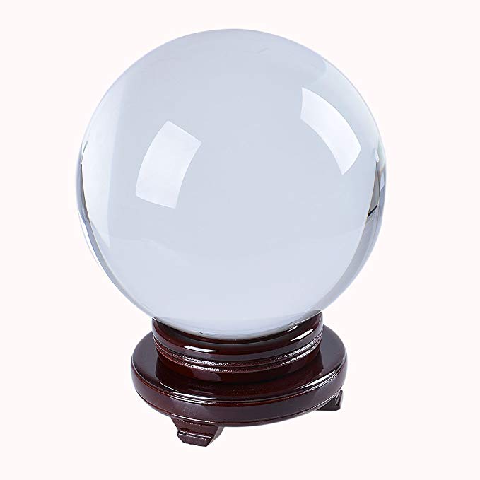 LONGWIN Huge Clear Divination Crystal Ball 200mm (8 Inch) Glass Sphere Free Wooden Stand Home Decoration Ornaments