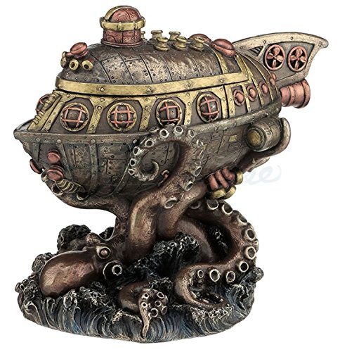 Steampunk Submarine Vs. Octopus Trinket Box Statue