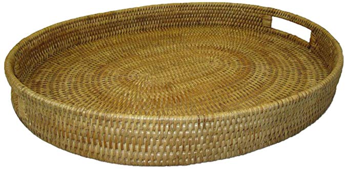 Artifacts Trading Company Rattan Medium Oval Tray with Cutout Handles, 18