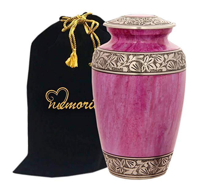 Lotus Pink Cremation Urn with Pewter Band - Pink Urn - Handcrafted Adult Funeral Urn - Affordable Urn for Ashes - Large Urn Deal.