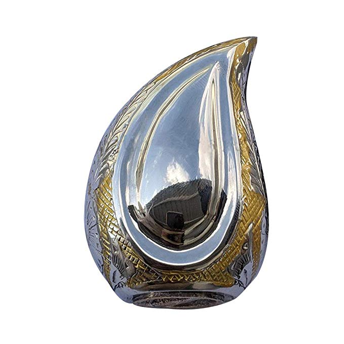 Home Decors Wattan Nickel Engraved Teardrop Small Keepsake Urn for Ashes, Mini Memorial Cremation Urn