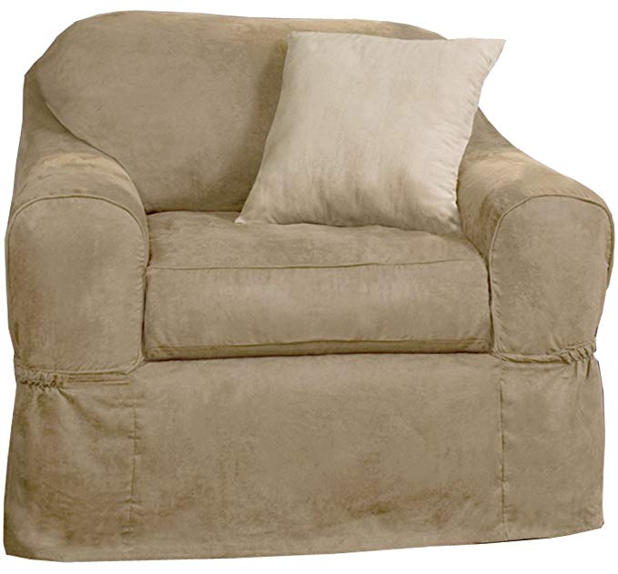 MAYTEX Piped Suede 2-Piece Slipcover Chair, Tan