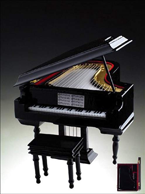 Black Wooden Grand Piano Music Box 18 Note Mechanical Musical Movement that Plays the Tune 