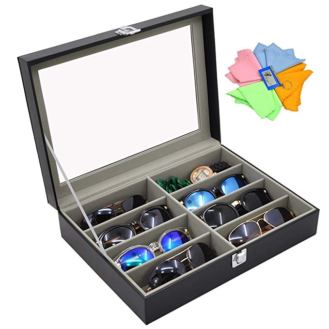 ADTL Grey Sunglass Organizer flannel Inside 8 Slots Eyeglass Sunglass Case Glasses Display Box