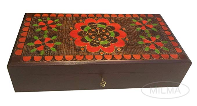 Extra Large Handmade Wooden Jewelry Box Polish Linden Wood Floral Design Keepsake