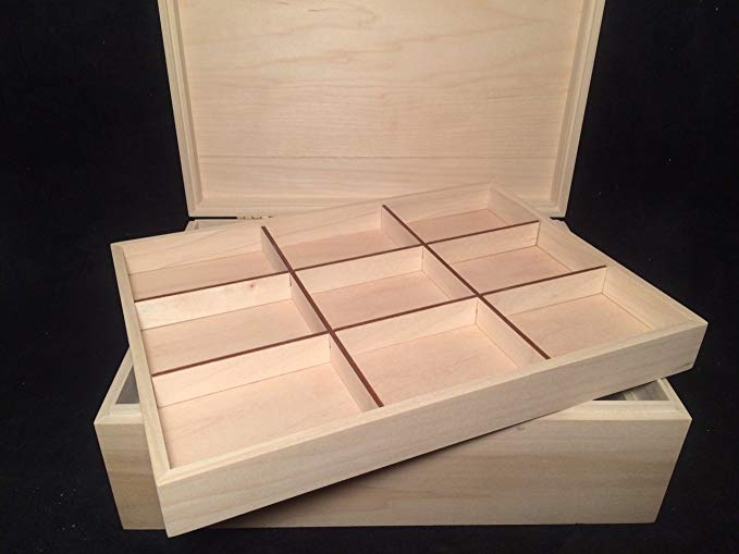 Designcraft Industries Unfinished Wood Box with Hinges & Tray-12 x 9 x 4 1/4-unfinished wood box-ready to finish-engravable wood box-personalized laser engraving