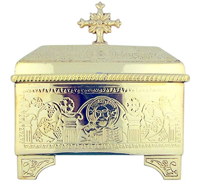 Sacred Vessel Container 4 3/4 Inch High Polished Brass Holy Communion Bread Box