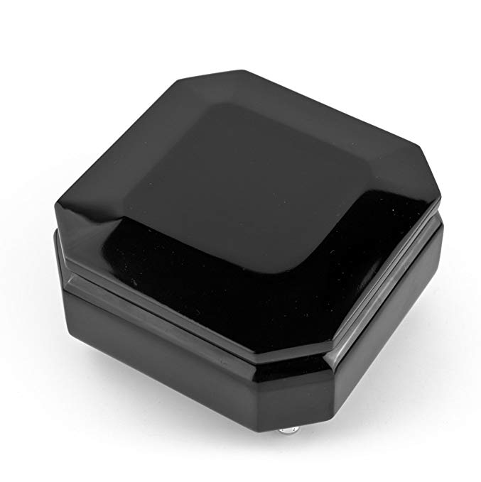 Midnight Black 18 Note Hi Gloss Beveled Musical Jewelry Box - Over 400 Song Choices - Somewhere Over the Rainbow