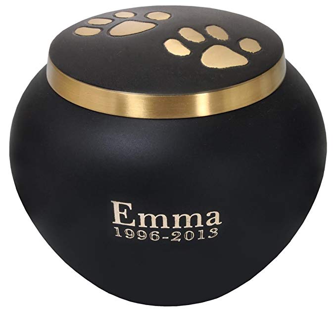 Pet Cremation Brass Pet Urn With Gold Paw Prints