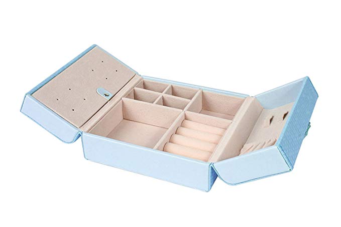 Kenather Leatherette Butterfly Jewelry Box Organizer Case for Storage Travel Gift (Light Blue)