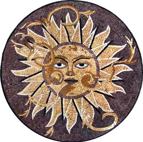 Marble Mosaic Sun Medallion Art Tile Floor / Wall, 32