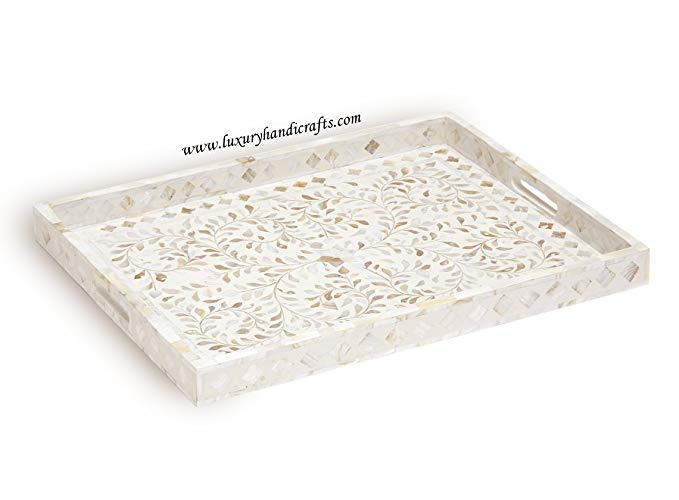 White Mother Of Pearl Inlay Rectangular Tray