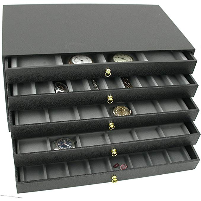 5 Drawer Jewelry Organizer Storage Display Case Box w/Inserts