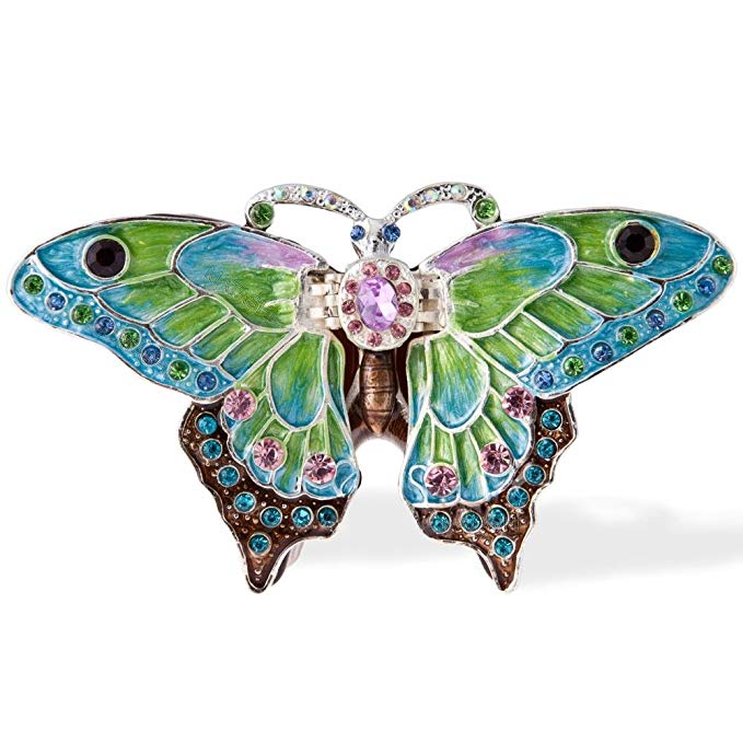 Matashi Hand Painted Trinket Box | Hand-Painted Jewelry Holder with Elegant Crystals |Collectible Figurine & Decorative Living Room Jewelry Holder (Pastel Butterfly)