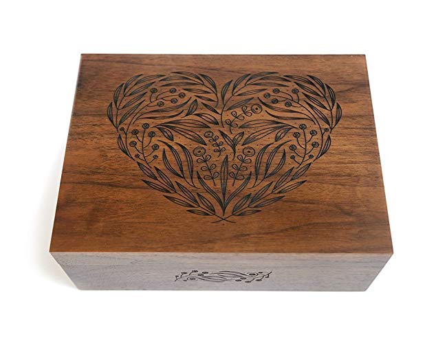 Floral Heart Laser Cut Wood Keepsake Box (Wedding Gift/Baby Shower Gift/Mother's Day Gift / 5 Year Anniversary/Heirloom / Decorative/Handmade)