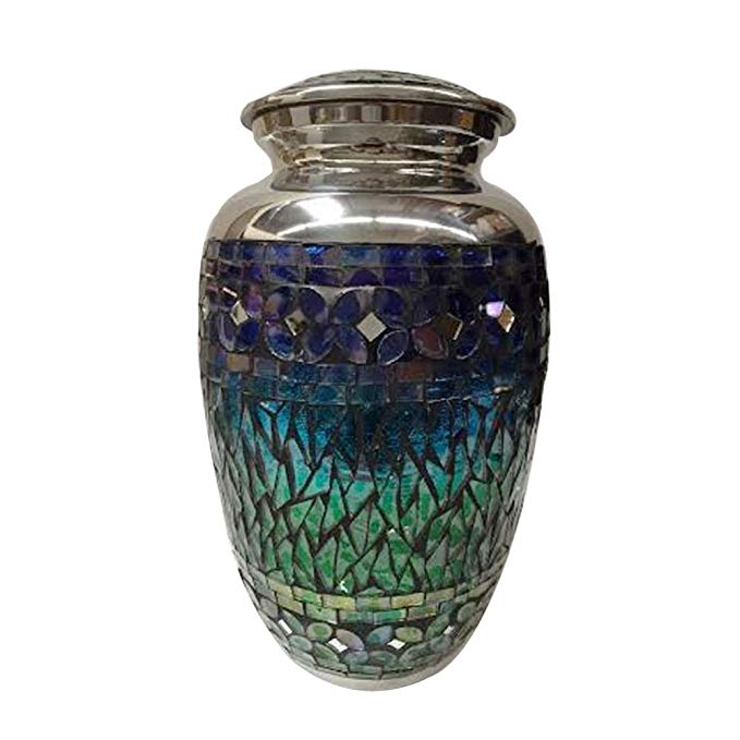 NWA Urns for Human Ashes, Beautiful Blue Mosaic Cremation Urn, Adult Human Funeral Urns With Bag