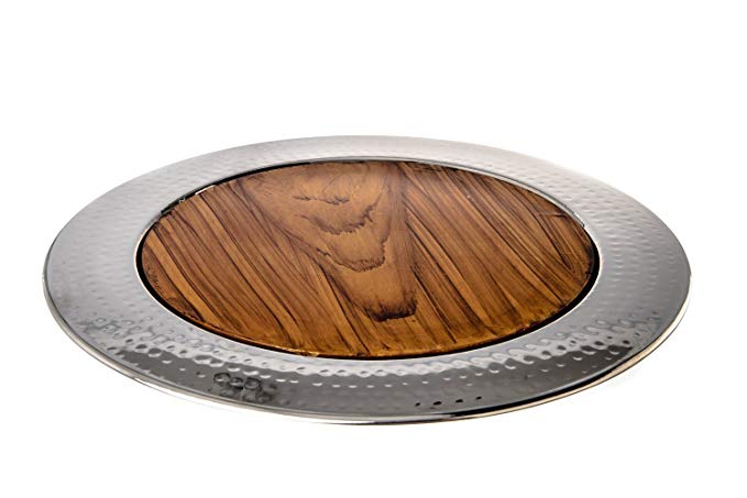 Challah Board Round Stainless Steels & wood by Unknown