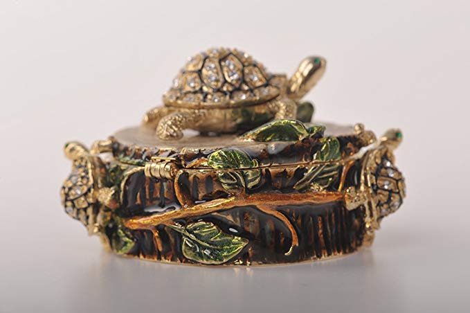 Decorated Wood-like Trinket Box with Turtles