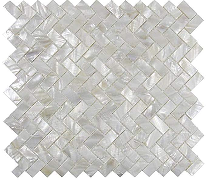 AFSJ Genuine White Herringbone Mother of Pearl Tile 6 Packs-Bathroom Kitchen Backspalsh