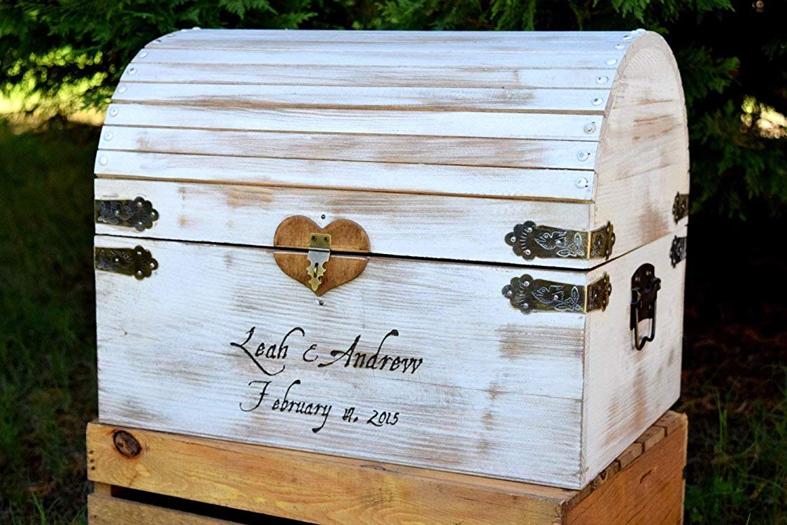 Lockable Card Chest with Card Slit - White Distressed Extra Large Rustic Wooden Card Box - Rustic Wedding Card Box - Shabby Chic Card Box