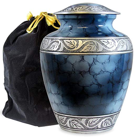 Heavenly Peace Lovely Dark Blue Adult Cremation Urn For Human Ashes - This Beautiful Large Urn is Perfect to Honor Your Loved One - A Warm Comforting Place For Your Cherished Remains - with Velvet Bag