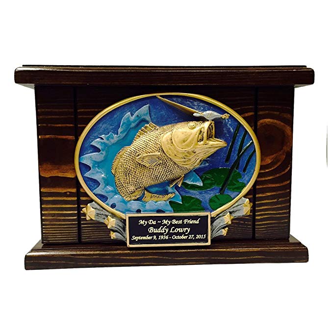 Cremation Urn, Wood Urn, Bass Fish Urn, Wooden Funeral Urn with Engraving
