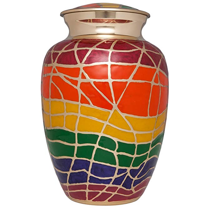Ansons Urns Rainbow Cremation Urn with Gold Accents - Funeral Urn for Human Ashes - Large Adult Size Burial Urn - 100% Brass - Up to 200 lbs