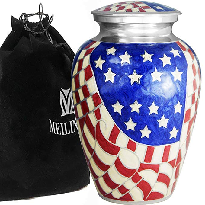 Funeral Urns for Ashes - Cremation Urn for Human Ashes Adults Large and Memorial Urn - Design is Hand Engraved in Brass - Burial Urns At Home or in Niche at Columbarium (American Serviceman, Hero Urn