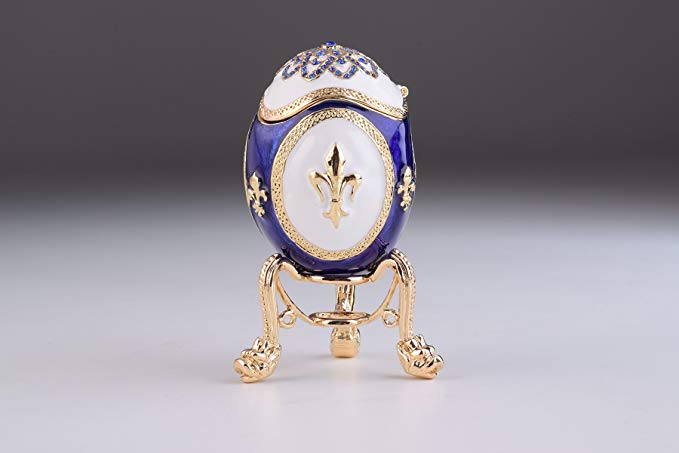 Keren Kopal Blue and White Faberge Egg Trinket Box Decorated with Swarovski Crystals