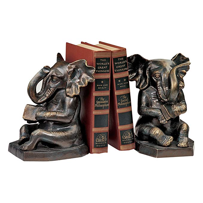 Design Toscano Educated Elephant Cast Iron Bookend, Bronze, Set of 2