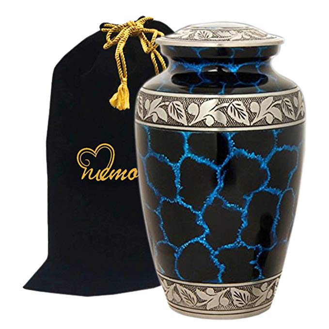 MEMORIALS 4U Galaxy Blue Cremation Urn - Large Galaxy Urn - Adult Blue Urn for Human Ashes - Handcrafted Blue Funeral Urn with Silver Band