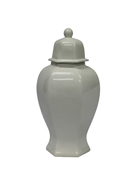 Sagebrook Home 12052-02 Decorative Ceramic 6-Sided Temple Jar, White Ceramic, 8.5 x 8.5 x 19 Inches