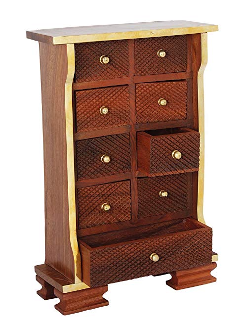 storeindya Wooden Keepsake Box/Keepsake Box with Drawers/Chest of Drawers with Cabinet/Keepsake Box for Girls/Storage Decorative Boxes/Mini Wood Cabinet/Small Wood Cabinet (9 Pin Collection)