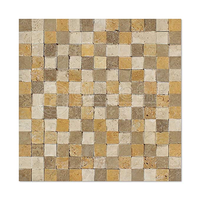 Mixed Travertine 1 X 2 Brick Mosaic Tile, Split-Faced - Lot of 50 sheets